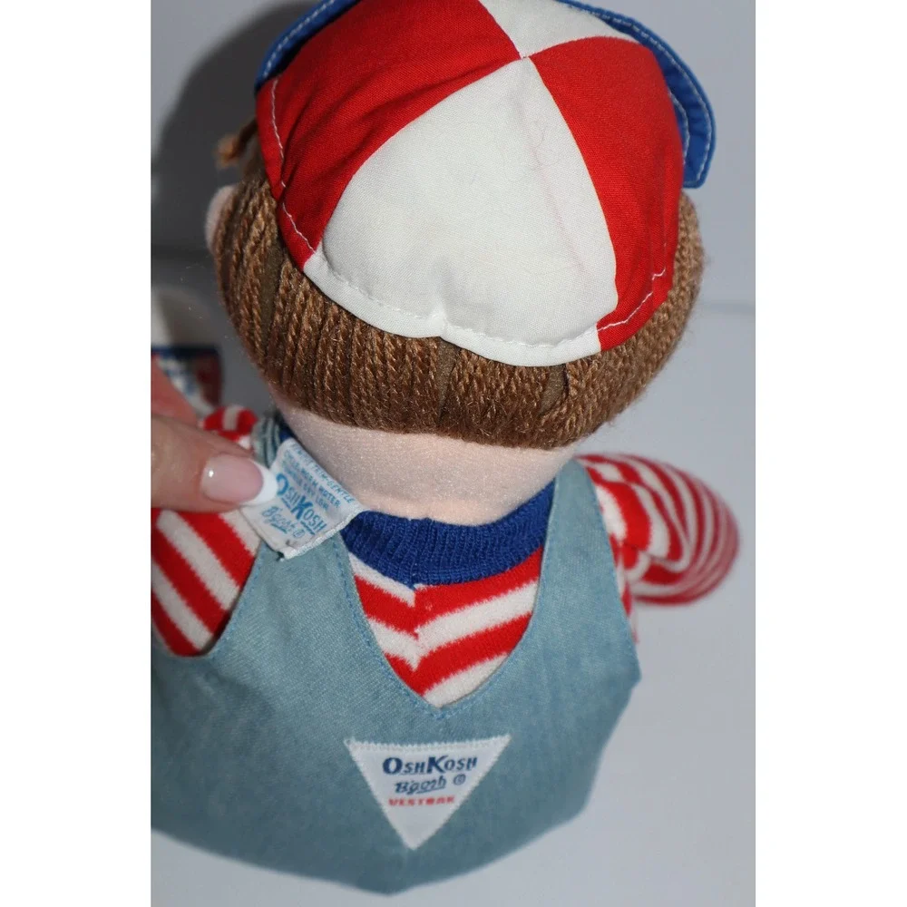Vintage OshKosh Bgosh Plush Rag Doll Set Boy Girl Denim Overalls 12 in Eden
